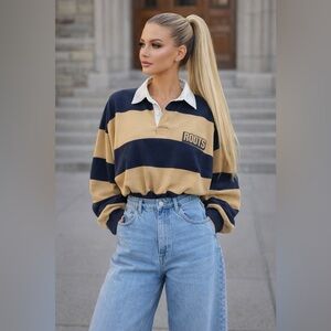 Roots Navy and Tan Rugby Top